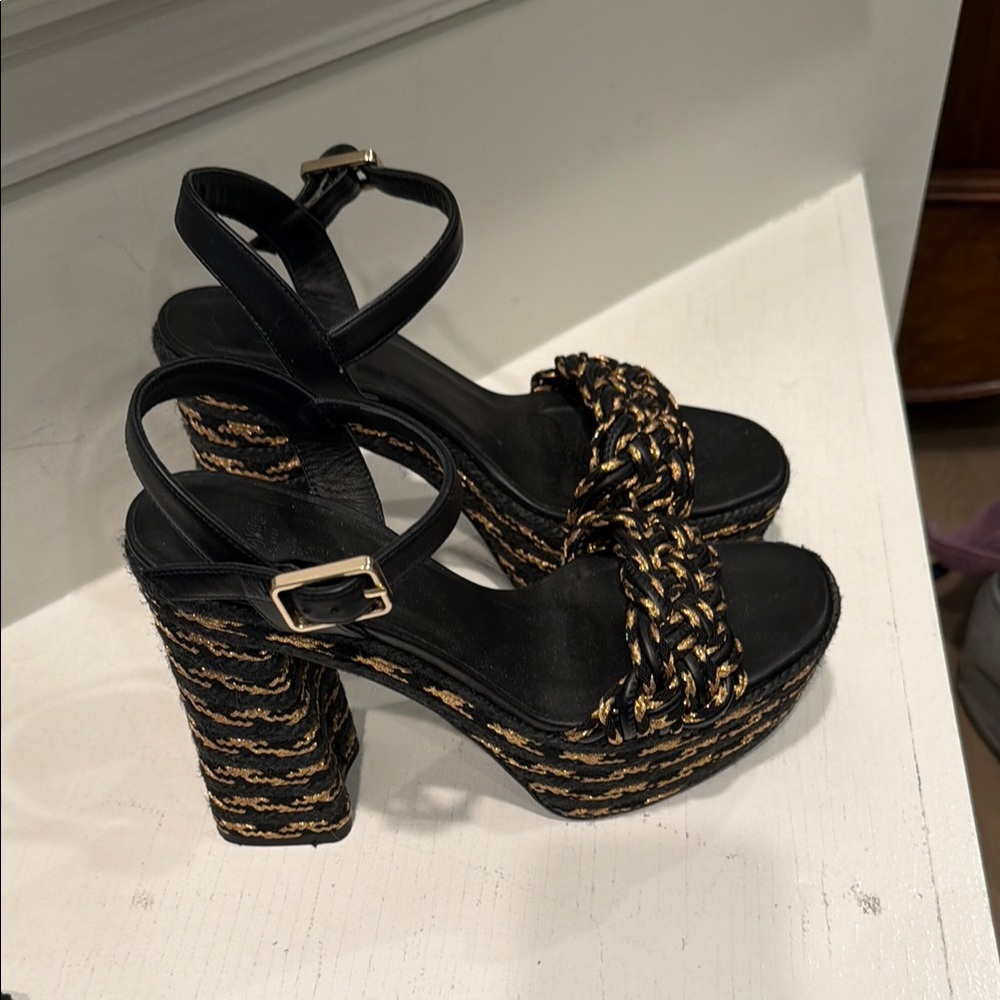 Castaner Black and Gold Braided Platform Sandals